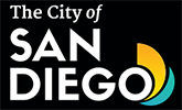 City of San Diego Alternate Logo (Stacked) in White with Colored Sails for Dark Backgrounds