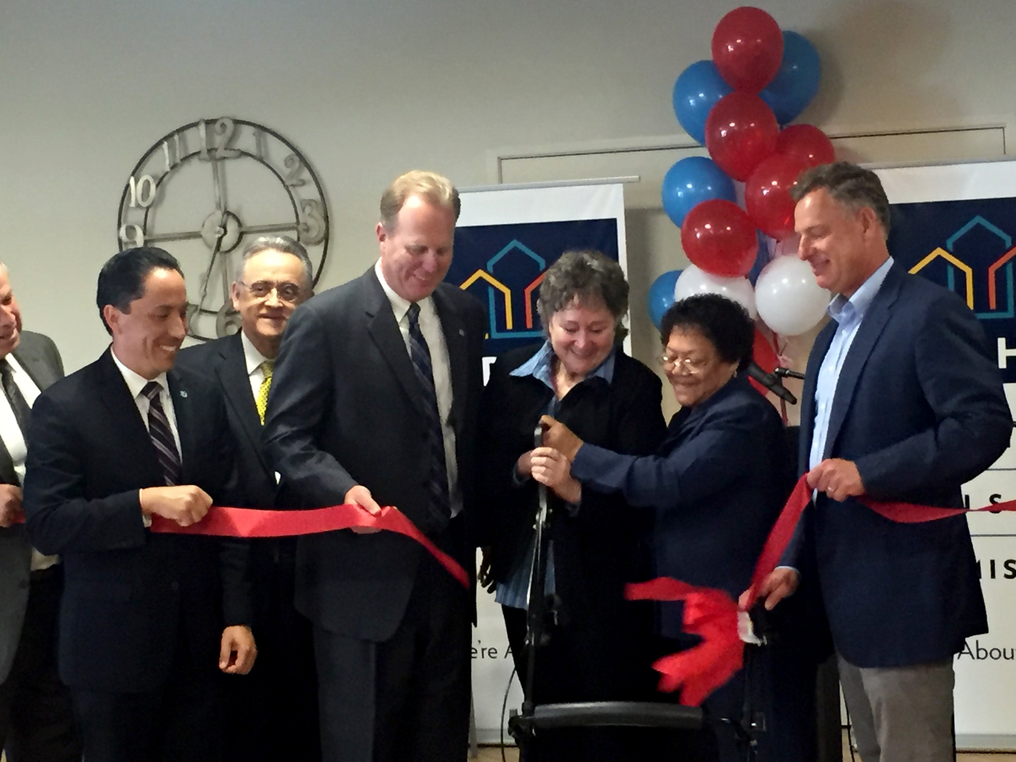 Mayor Kevin L. Faulconer, Congressman Scott Peters, City Councilmember Todd Gloria and San Diego Housing Commission CEO Richard C. Gentry at ribbon-cutting ceremony for San Diego Square Apartments.