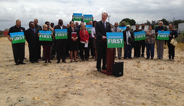 Photo of Mayor Faulconer speaking at rally