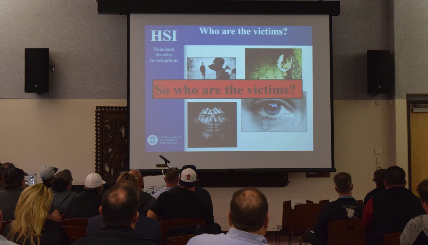 Photo of a presentation slide at the U.S. Department of Homeland Security Training:  Raising Awareness on Human Trafficking at the Logan Heights Library.