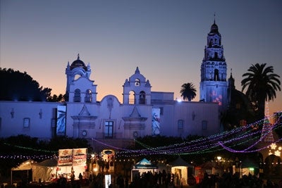 Twilight at Balboa Park during December Nights