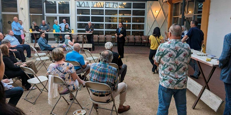 Mayor Gloria speaking with event attendees