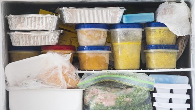 Freezer meals neatly organized in freezer
