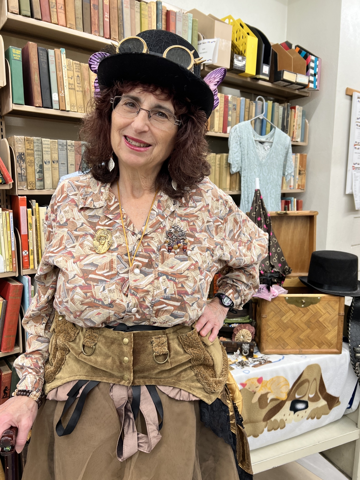 Librarian sporting a steampunk costume