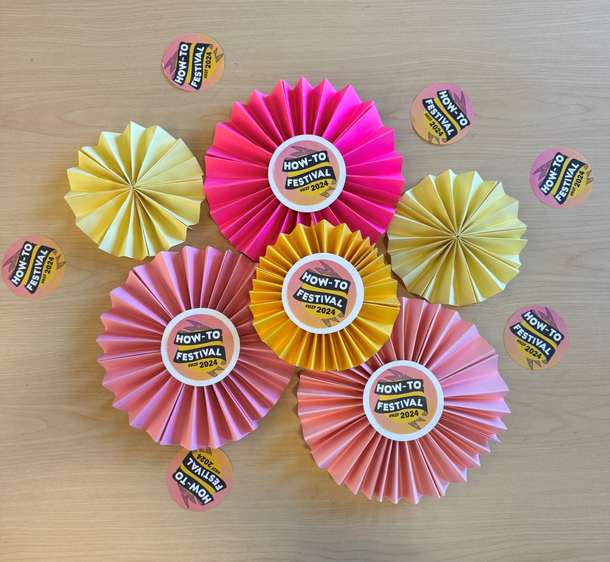 Pink and yellow paper medallions