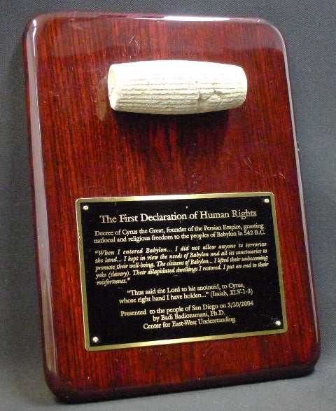 Plaque - Human Rights, Decree of Cyrus the Great | City of San Diego ...