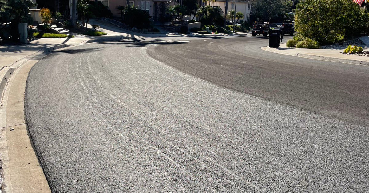 newly slurry sealed road in Torrey Hills