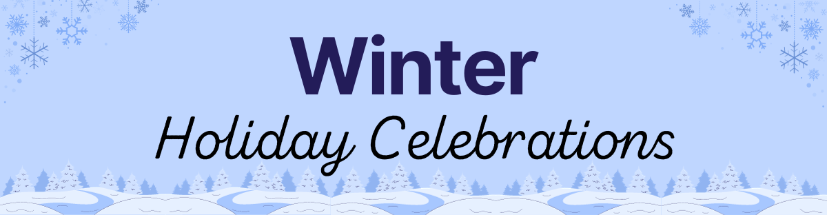 Winter Holiday Celebrations on blue snowy background