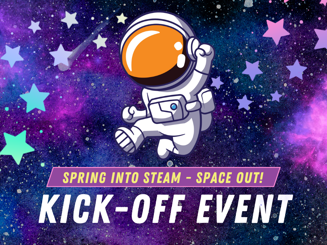 Astronaut jumping up and raising fist in excitement with space background and stars
