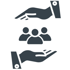 Icon with users in between a pair of hands