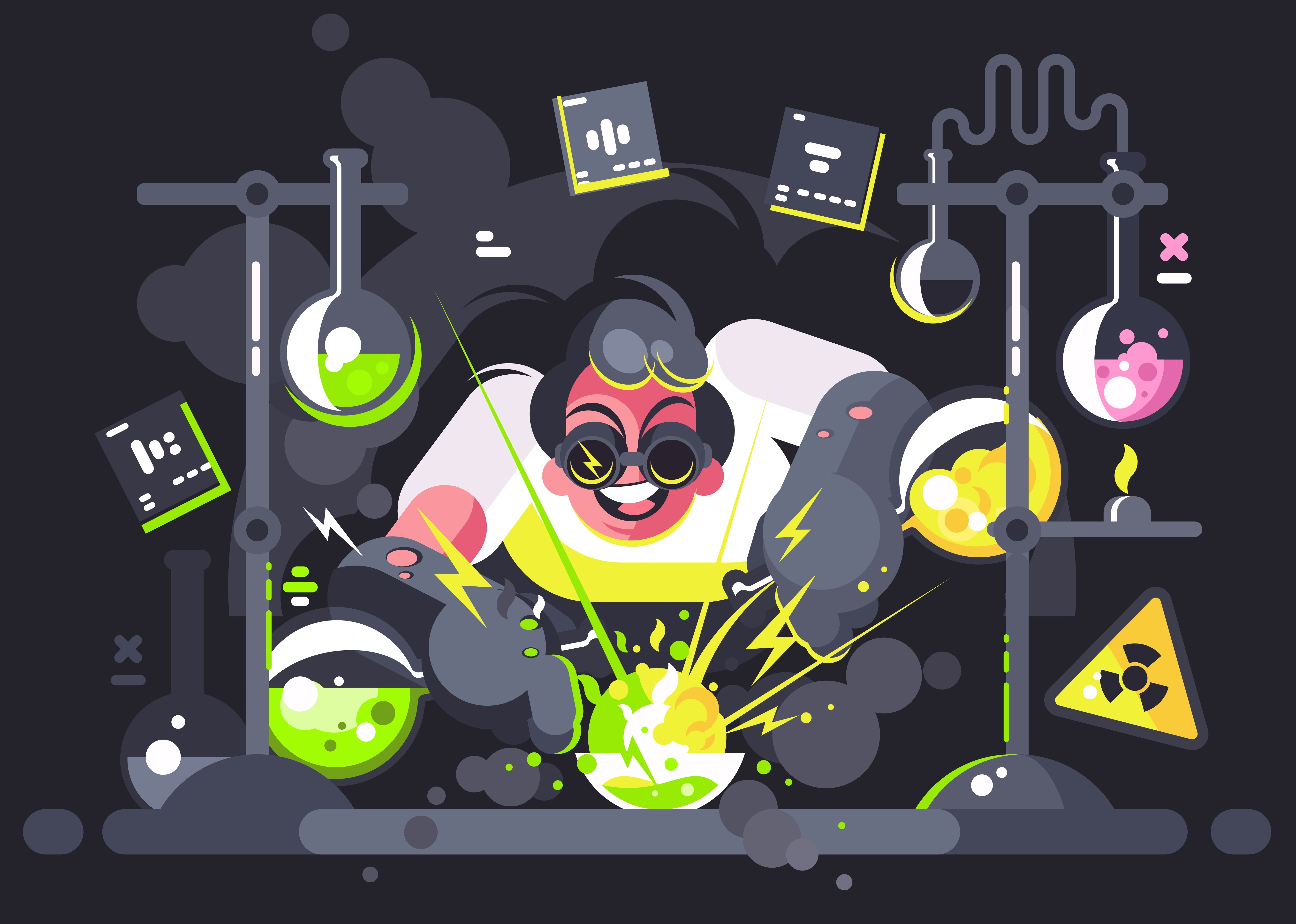 Illustration of a scientist working on an experiment