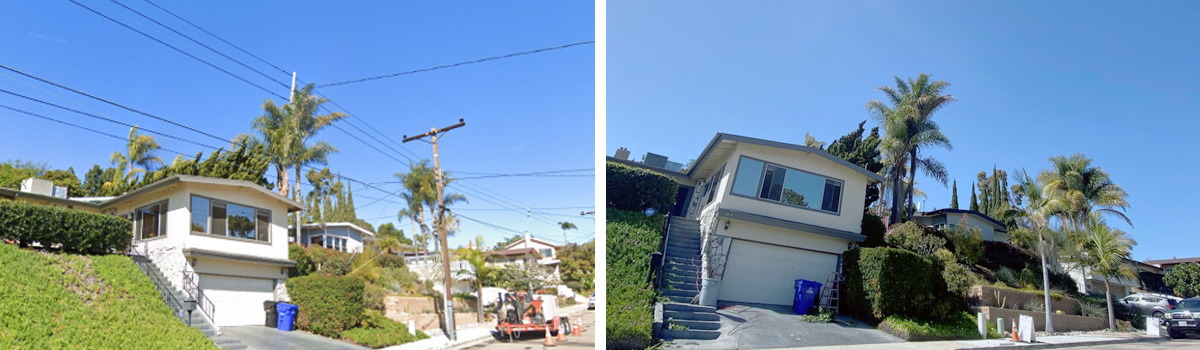 Before and after photos of a Clairemont Mesa neighborhood after an undergrounding project