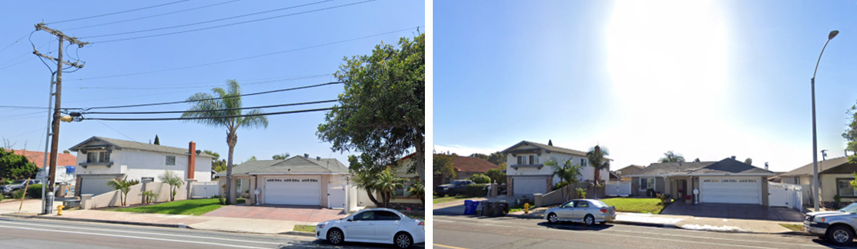 Before and After of a neighborhood on Coronado Avenue after an undergrounding project