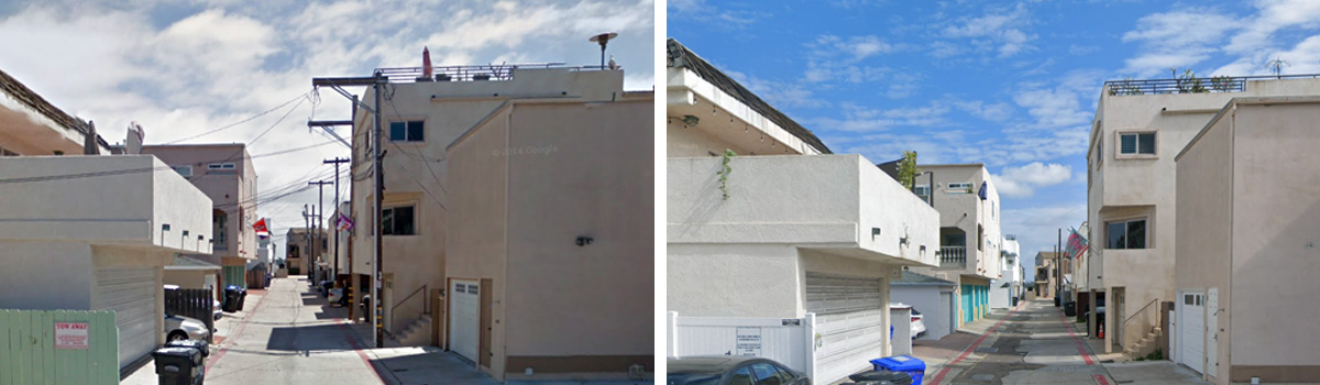 Before and after photos of a neighborhood on Mission Ave after an undergrounding project