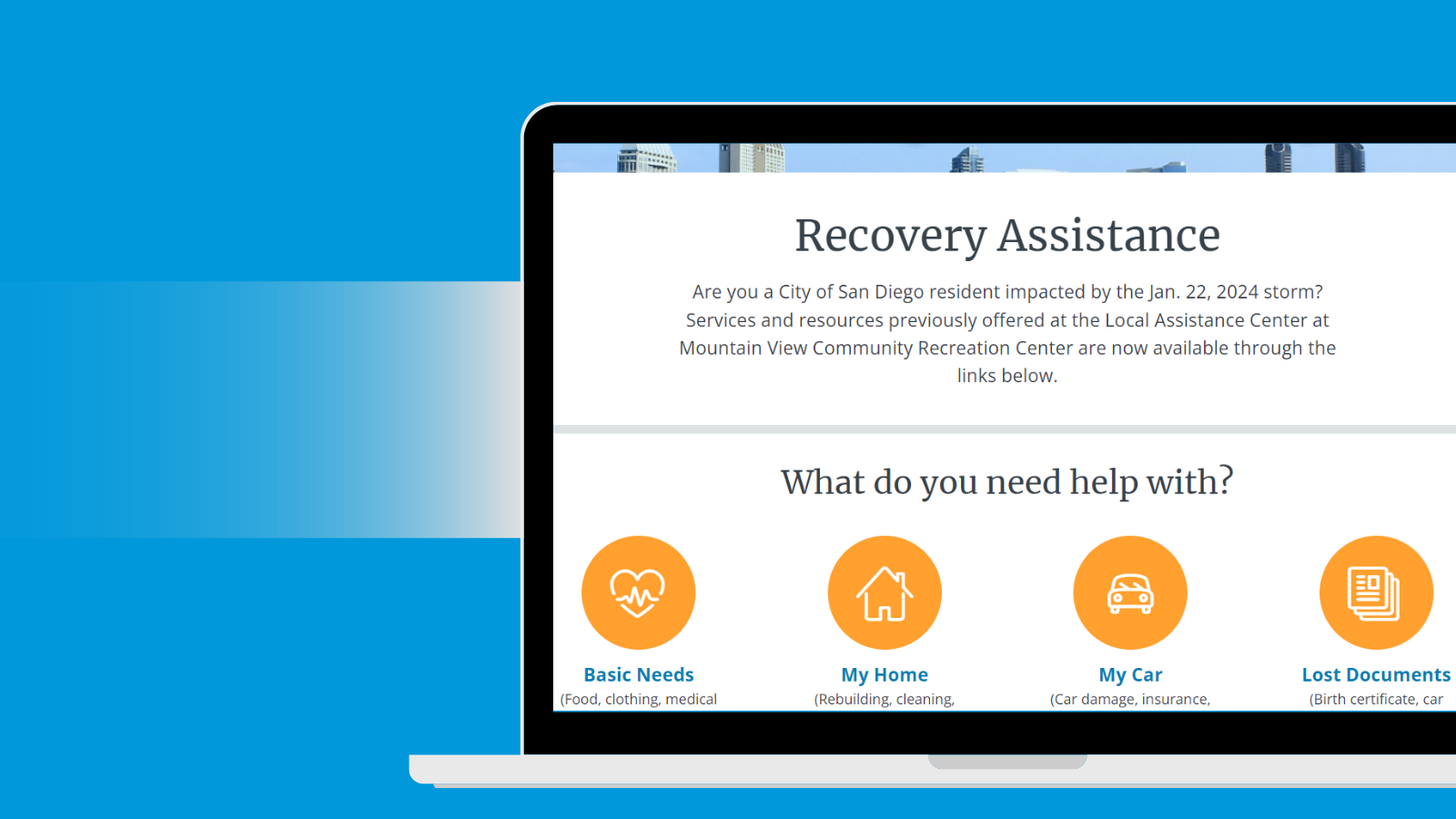 opened laptop that shows the recovery assistance web page 