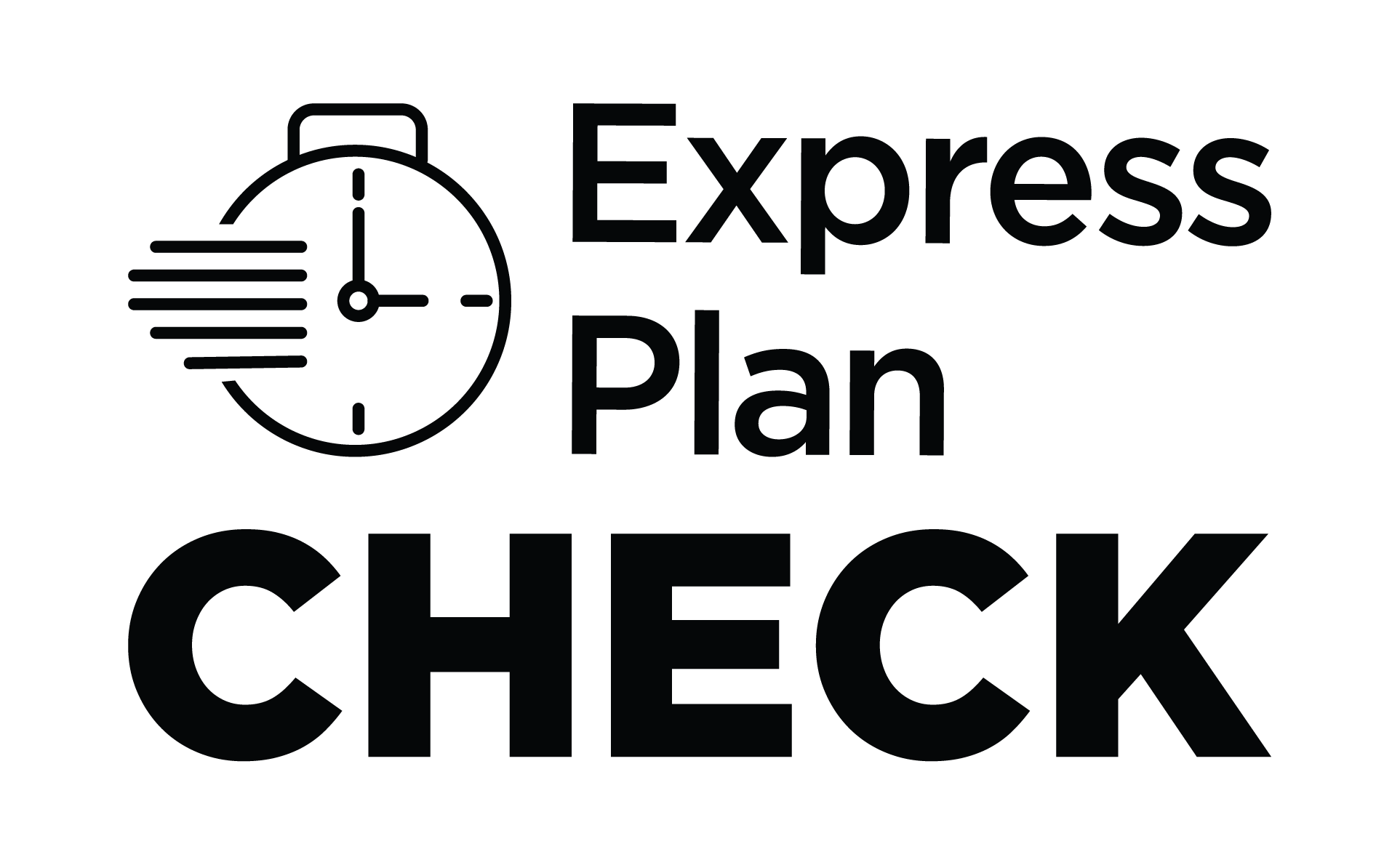 express plan check logo depicting a fast clock