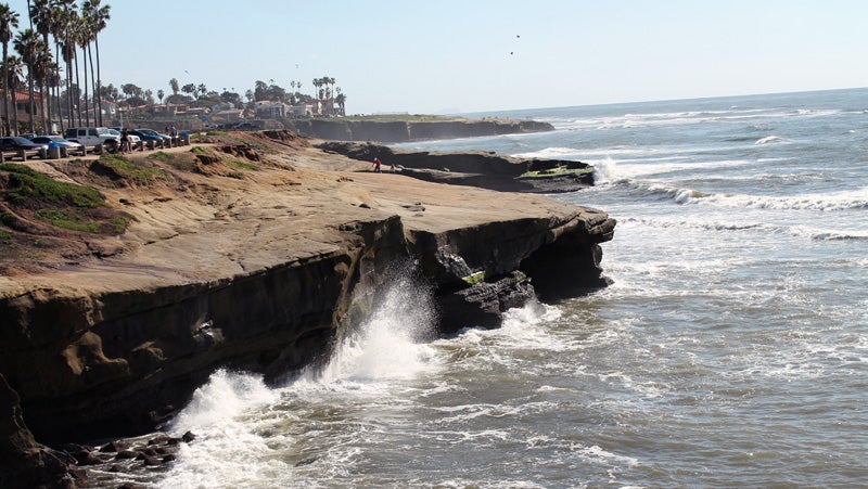 Stairs in the foreground that leads to the Peninsula shore