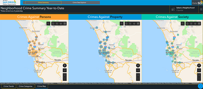 Screenshot of SDPD Crime Summary Dashboard