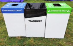 three cardboard collection bins