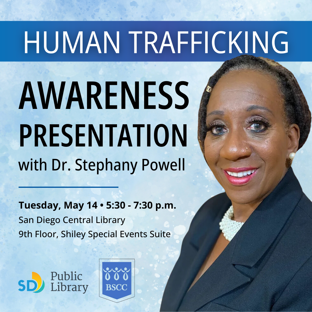 Photo of Dr. Stephany Powell with information on Human Trafficking Awareness Presentation on May 14