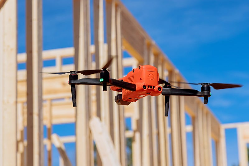Drone checking the quality of work on a construction site
