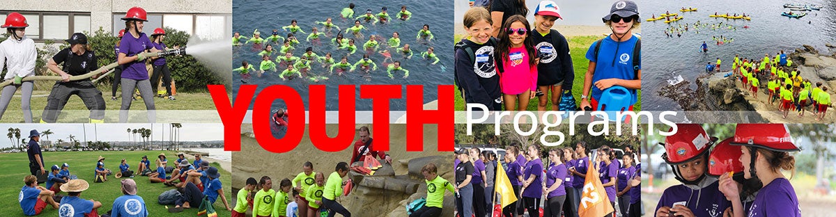 Collage of children participating in Fire-Rescue youth programs