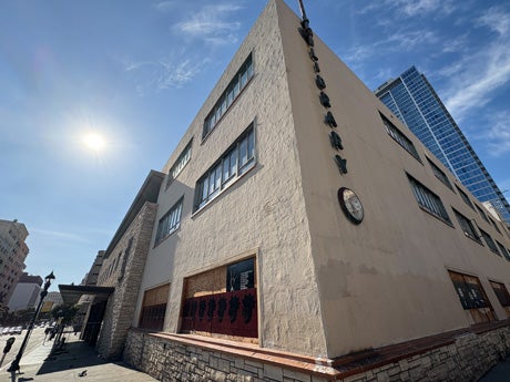 Street view of old Central Library building from the southwest corner