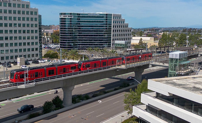 A trolley approaching the Executive Drive Trolley Station