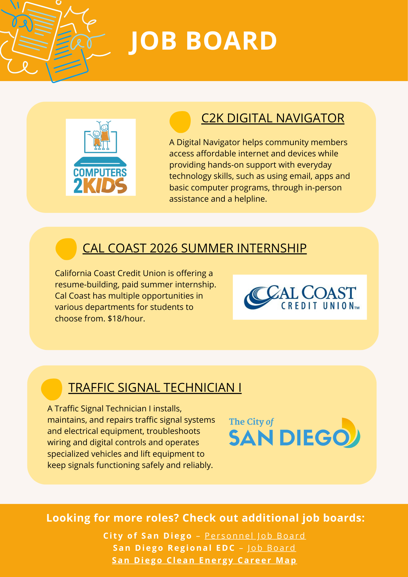 March 2026 newsletter job board page