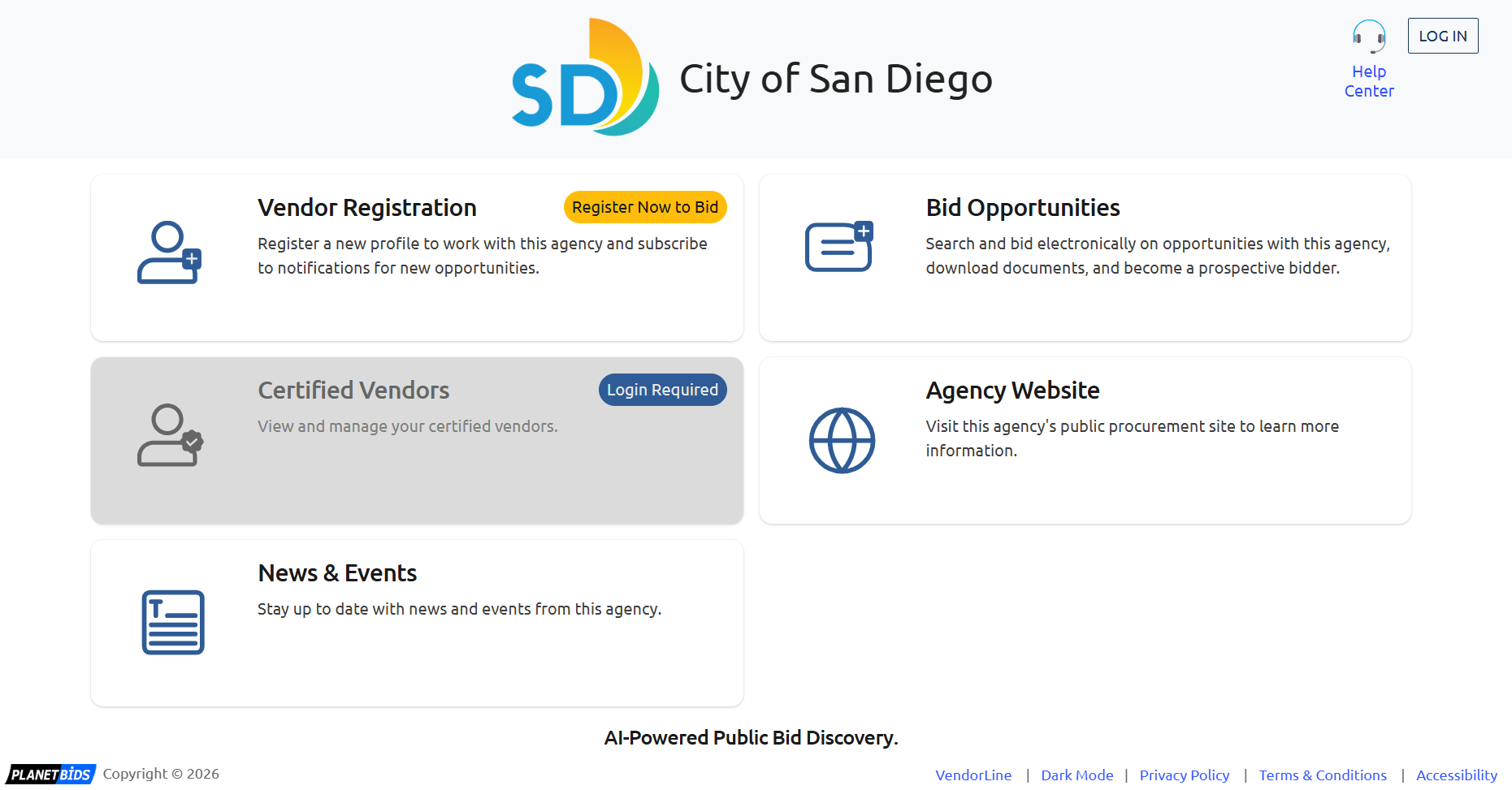 Homepage of vendor portal Homepage of vendor portal