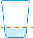 Illustration of a glass with a small amount of water and a dashed level marker near the bottom of the glass