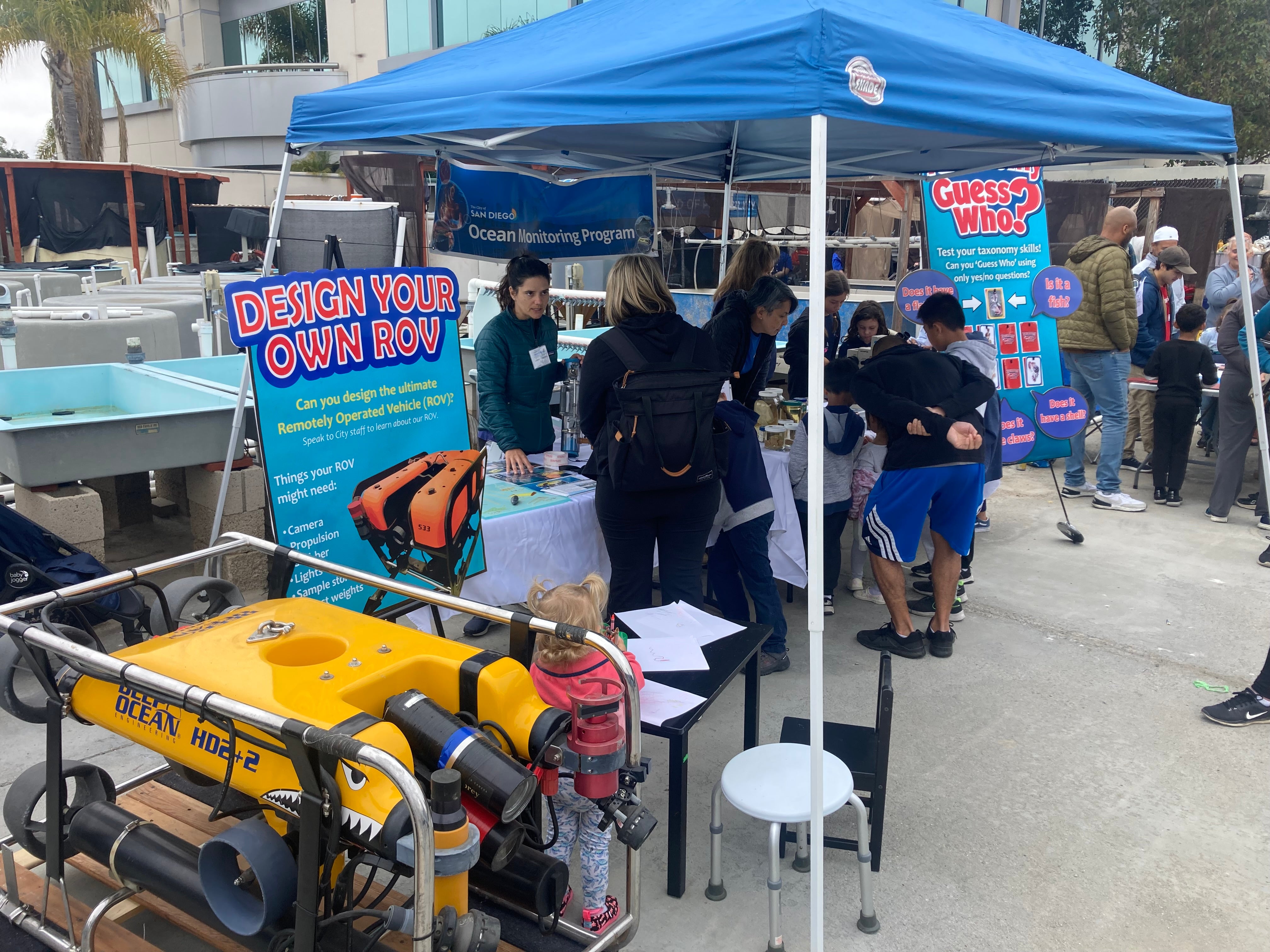 A marine biologist describes our ROV surveys to a member of the public.