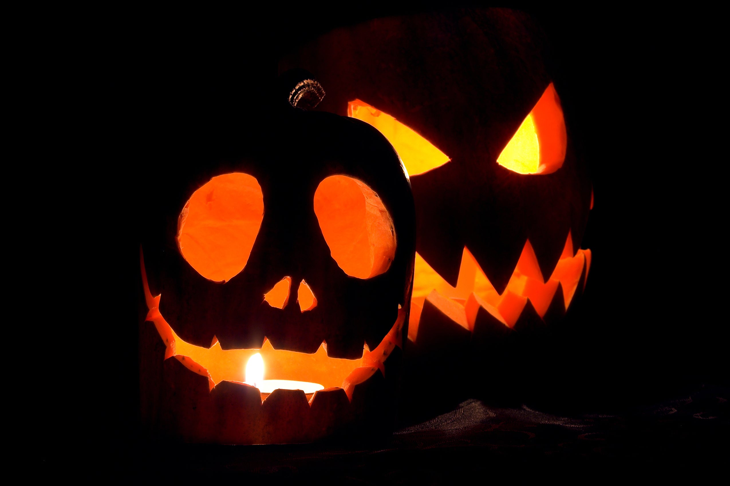 two Halloween pumpkins