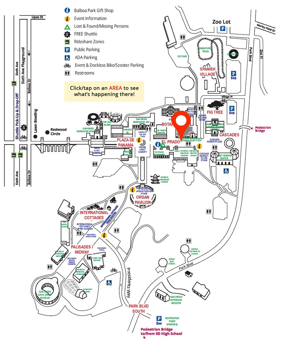 map of balboa park El Prado Area On Map Balboa Park December Nights City Of San