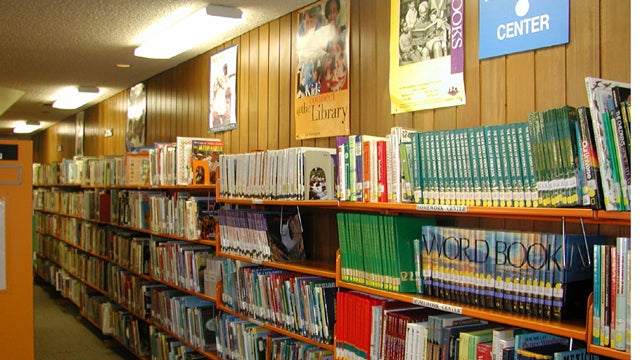 Book stacks inside the Mountain View/Beckwourth Library