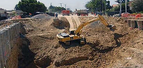 Construction truck repairing Soledad Mountain Road