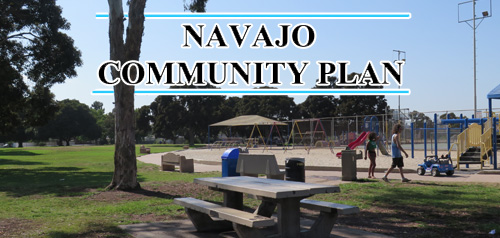 Navajo Community Plan overlayed on a photo of a park in Navajo