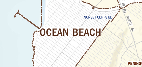 Graphical map of Ocean Beach neighborhood