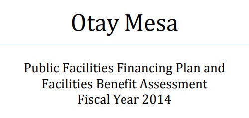 Cover of Otay Mesa Facilities Financing Plan document