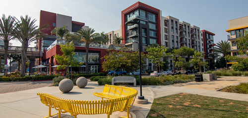 View of Vive at the Park apartments from Centrum Park
