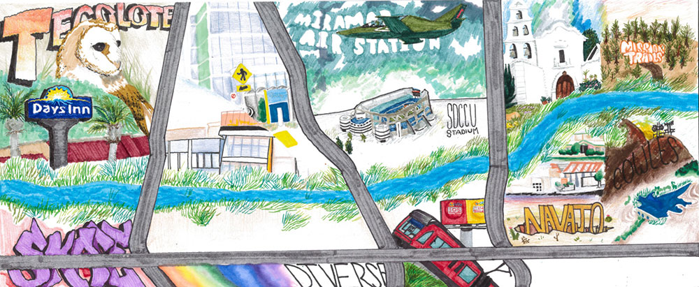Artwork from High Tech High depicting character of CD7 communities