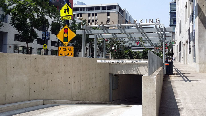 Photo of the Central Library parking entrance