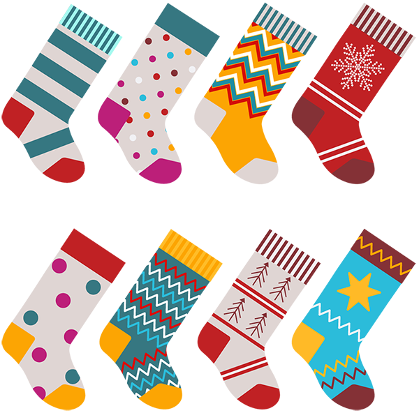 Drawings of Christmas-themed socks