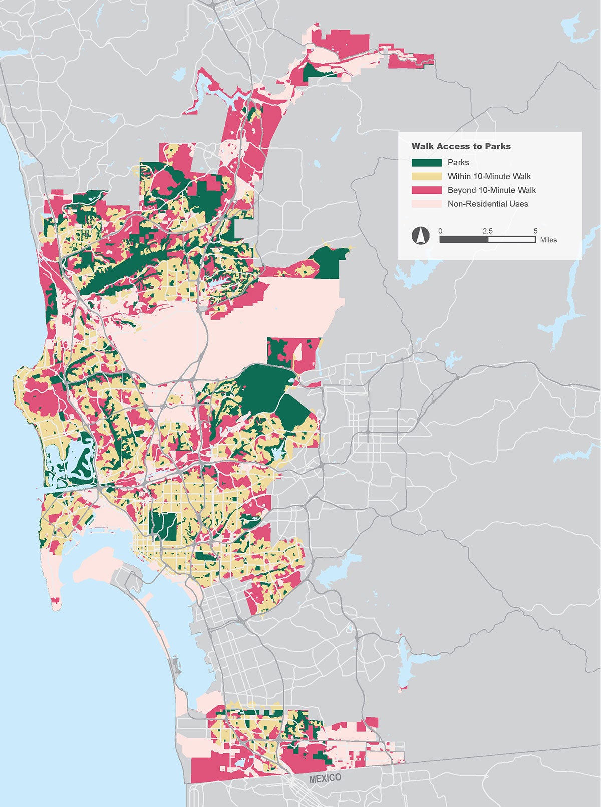 Walk Access to City of San Diego Existing Parks