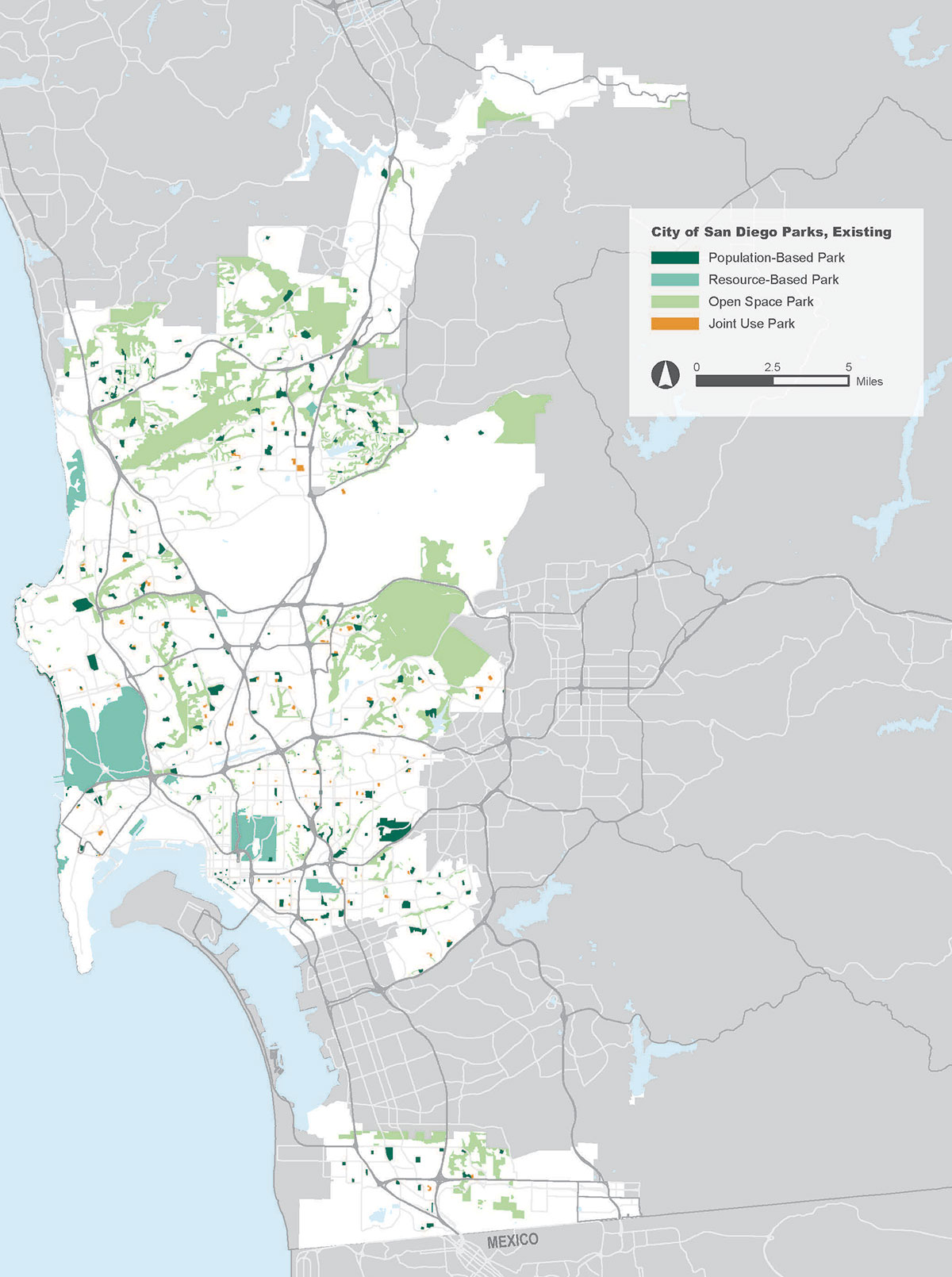 Map of existing parks in the City of San Diego