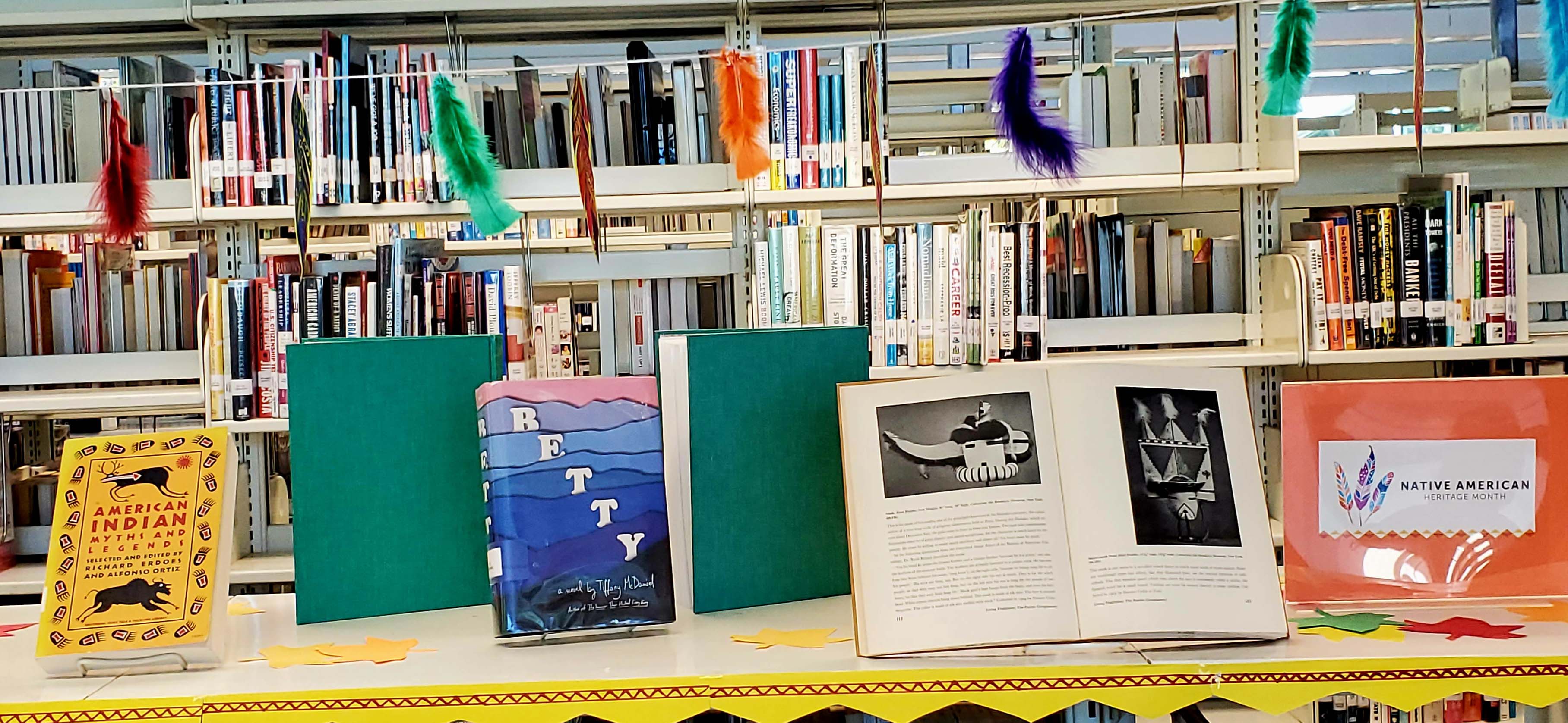 Book display for Native American Heritage Month at CM