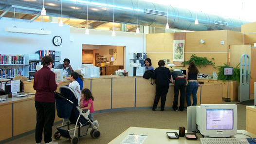 Circulation desk inside the Carmel Mountain Ranch Library