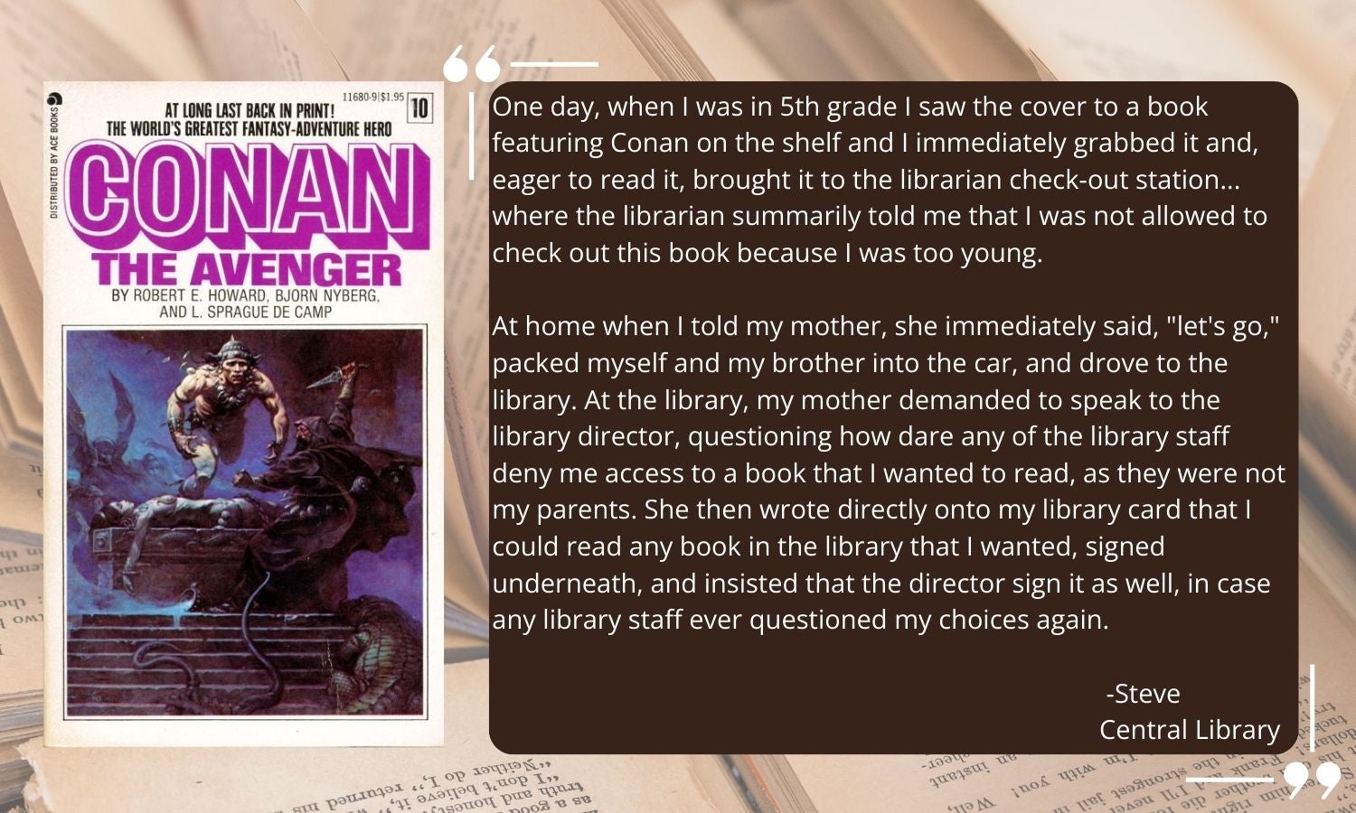 Conan the Avenger by Robert E. Howard with staff testimonial