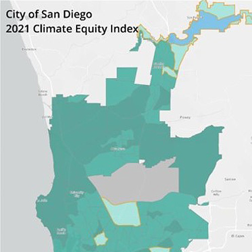 Map of San Diego depicting climate equity
