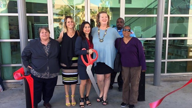 Guests at the reopening of the City Heights/Weingart Library